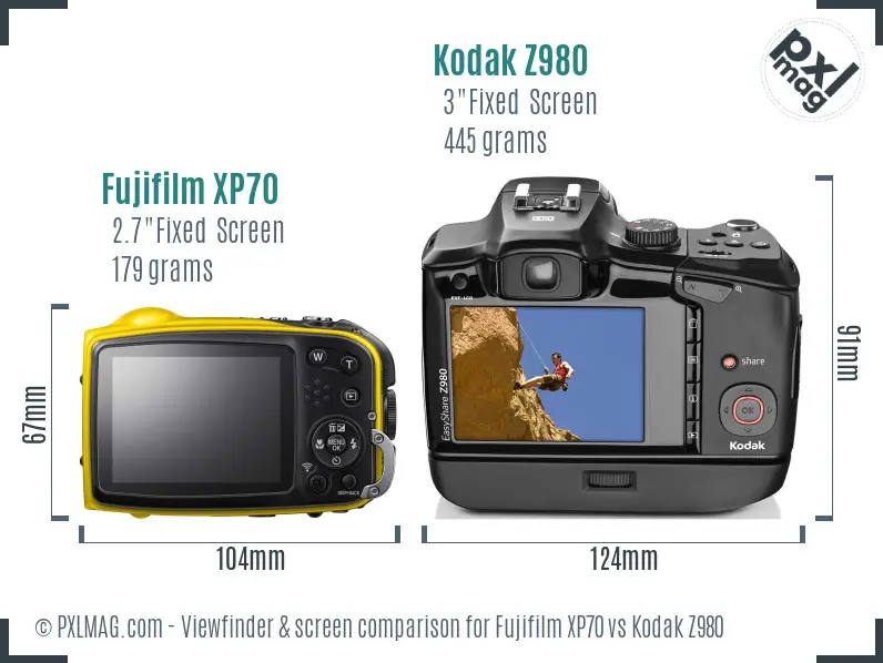 Fujifilm XP70 vs Kodak Z980 Screen and Viewfinder comparison