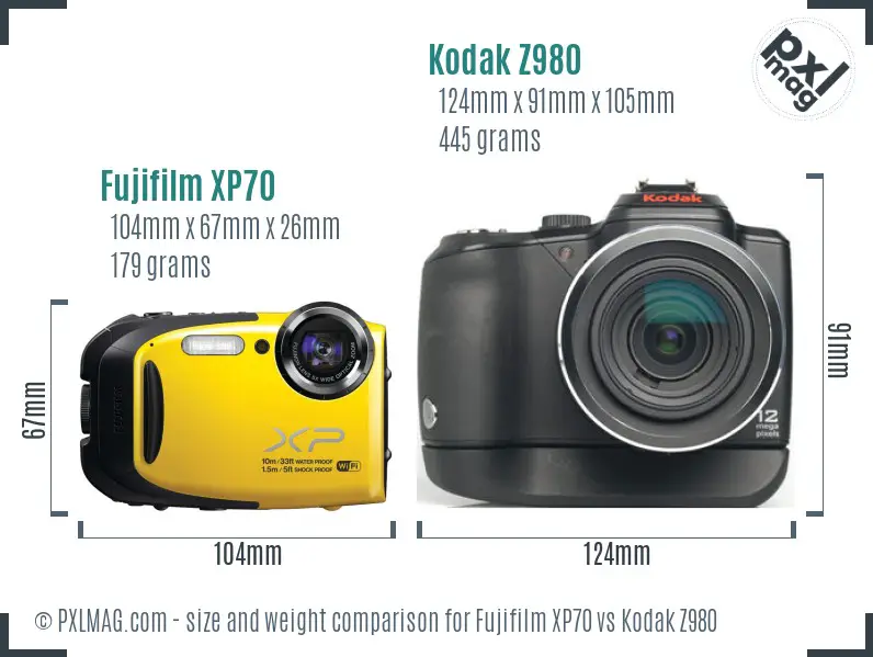 Fujifilm XP70 vs Kodak Z980 size comparison