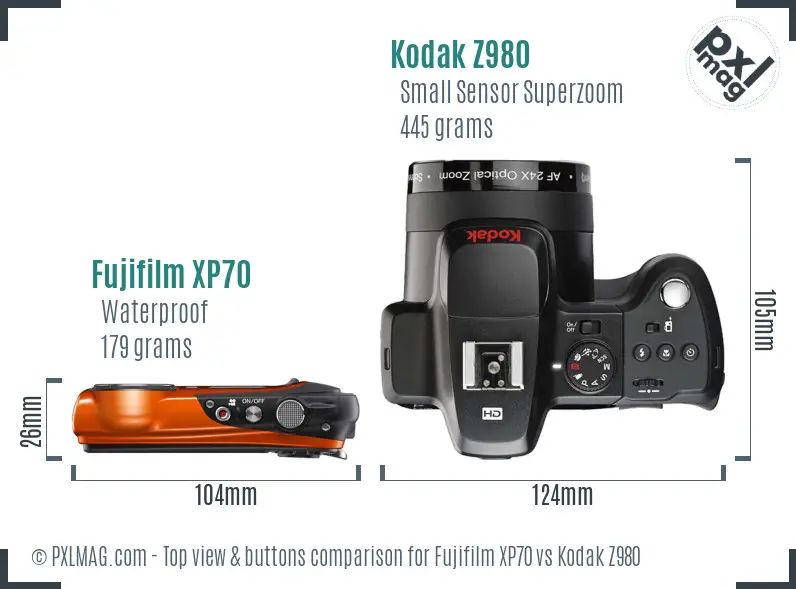 Fujifilm XP70 vs Kodak Z980 top view buttons comparison