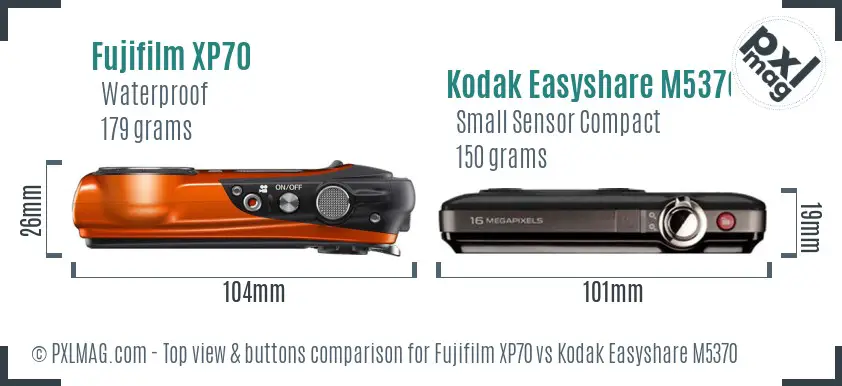 Fujifilm XP70 vs Kodak Easyshare M5370 top view buttons comparison Fujifilm XP70 vs Kodak Easyshare M5370 top view buttons comparison