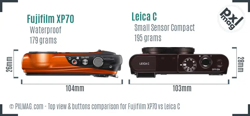 Fujifilm XP70 vs Leica C top view buttons comparison