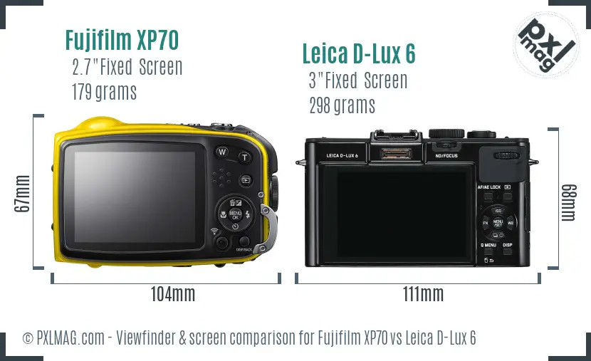 Fujifilm XP70 vs Leica D-Lux 6 Screen and Viewfinder comparison