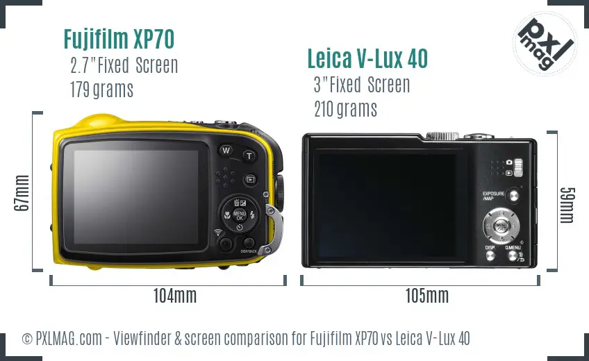 Fujifilm XP70 vs Leica V-Lux 40 Screen and Viewfinder comparison