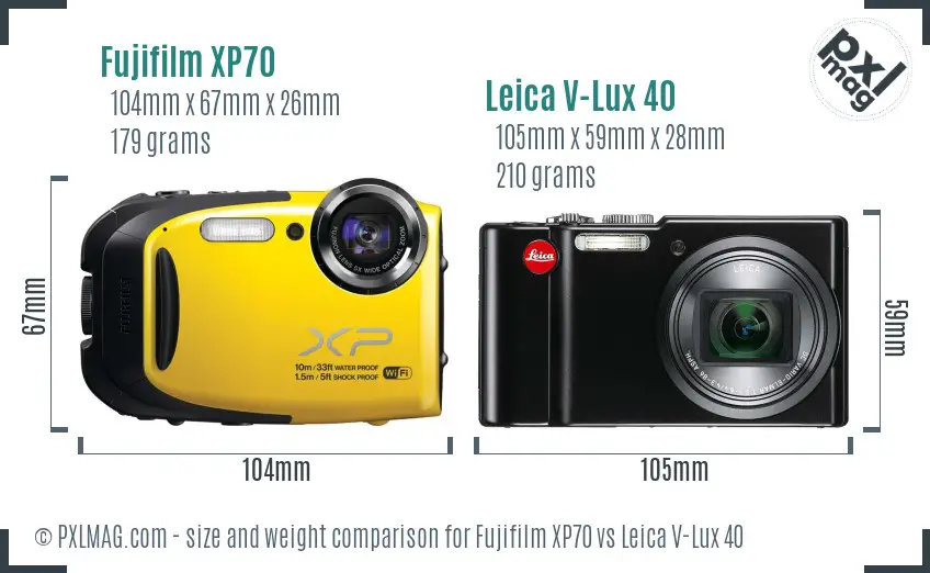 Fujifilm XP70 vs Leica V-Lux 40 size comparison