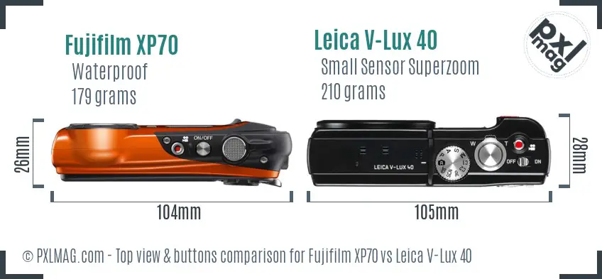 Fujifilm XP70 vs Leica V-Lux 40 top view buttons comparison