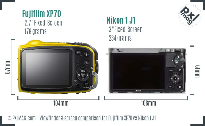 Fujifilm XP70 vs Nikon 1 J1 Screen and Viewfinder comparison