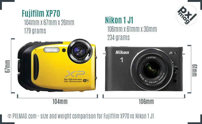 Fujifilm XP70 vs Nikon 1 J1 size comparison