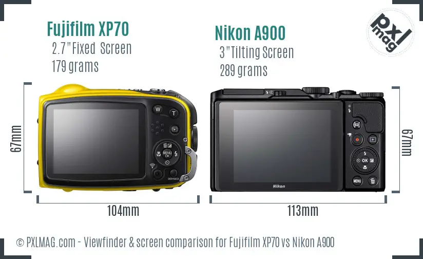 Fujifilm XP70 vs Nikon A900 Screen and Viewfinder comparison