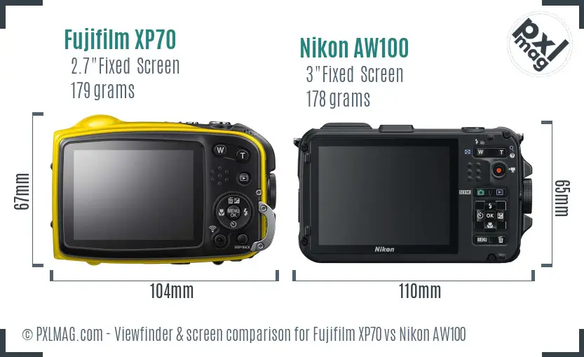 Fujifilm XP70 vs Nikon AW100 Screen and Viewfinder comparison