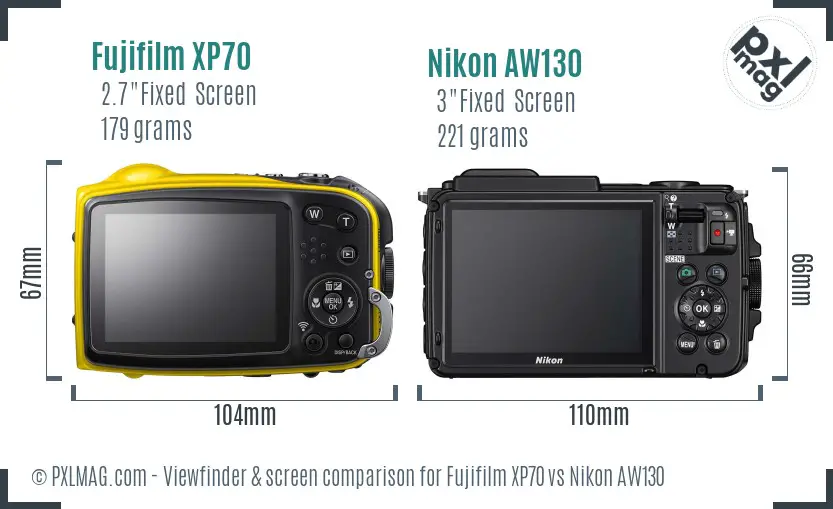 Fujifilm XP70 vs Nikon AW130 Screen and Viewfinder comparison