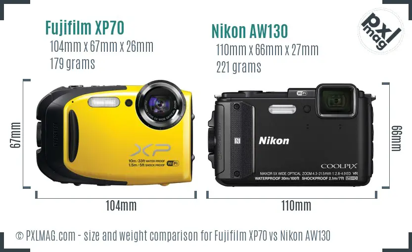 Fujifilm XP70 vs Nikon AW130 size comparison