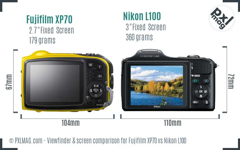 Fujifilm XP70 vs Nikon L100 Screen and Viewfinder comparison