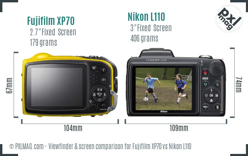 Fujifilm XP70 vs Nikon L110 Screen and Viewfinder comparison