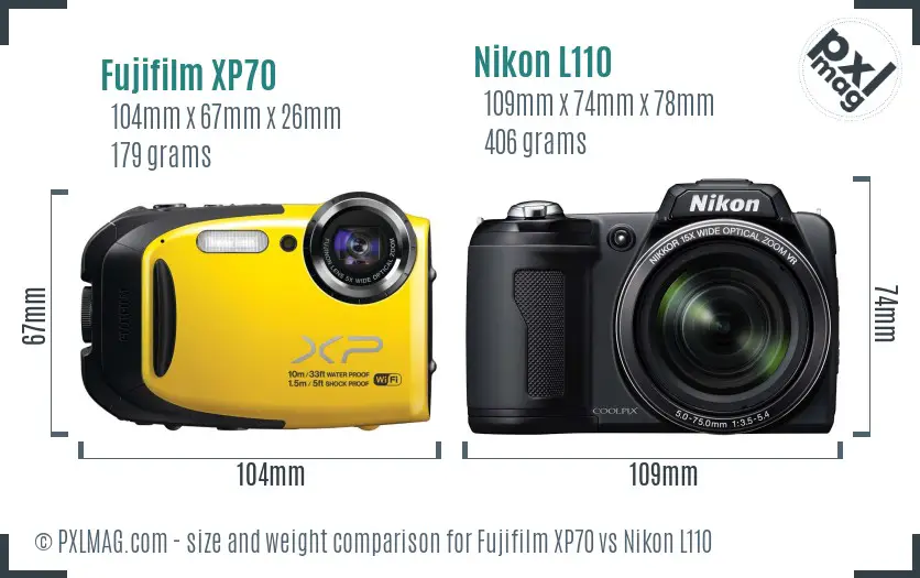 Fujifilm XP70 vs Nikon L110 size comparison