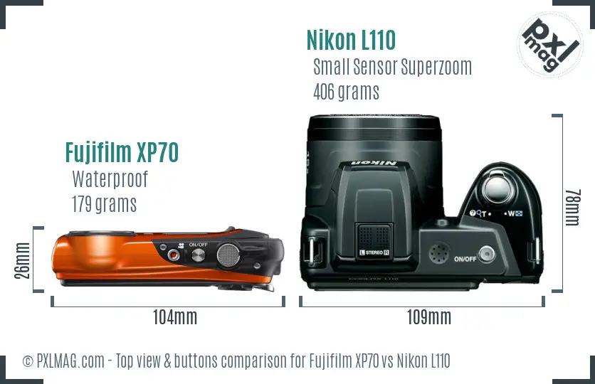Fujifilm XP70 vs Nikon L110 top view buttons comparison