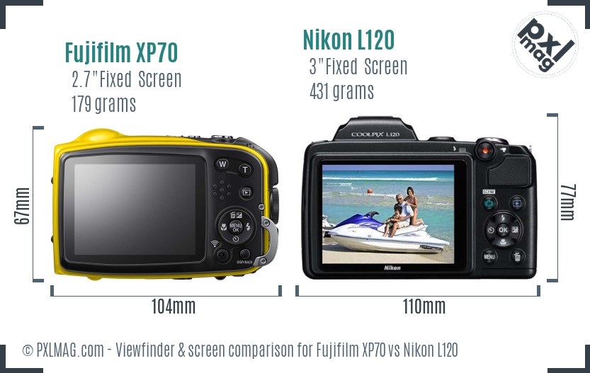 Fujifilm XP70 vs Nikon L120 Screen and Viewfinder comparison