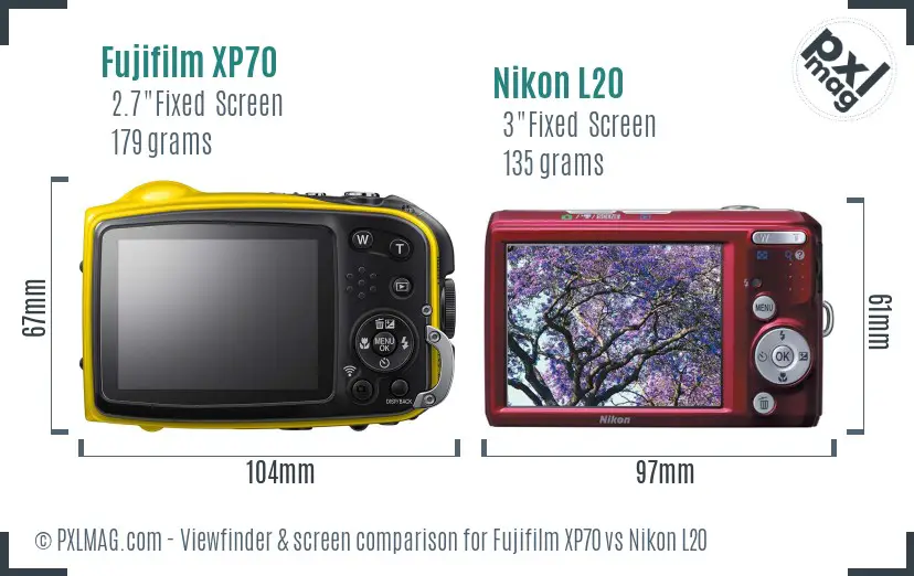 Fujifilm XP70 vs Nikon L20 Screen and Viewfinder comparison Fujifilm XP70 vs Nikon L20 Screen and Viewfinder comparison