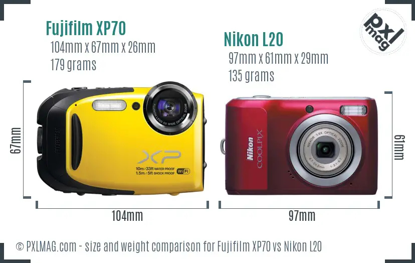 Fujifilm XP70 vs Nikon L20 size comparison Fujifilm XP70 vs Nikon L20 size comparison