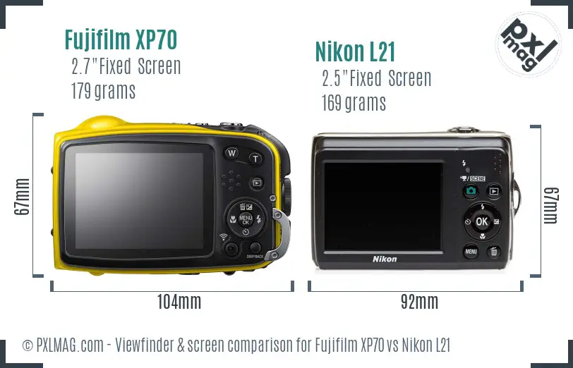 Fujifilm XP70 vs Nikon L21 Screen and Viewfinder comparison