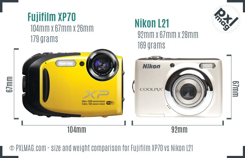 Fujifilm XP70 vs Nikon L21 size comparison