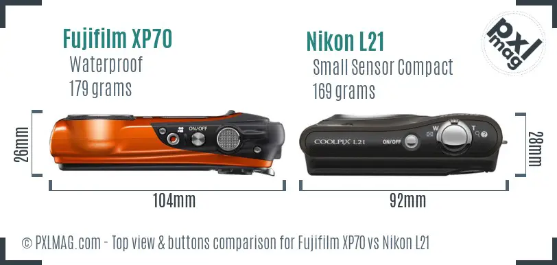 Fujifilm XP70 vs Nikon L21 top view buttons comparison