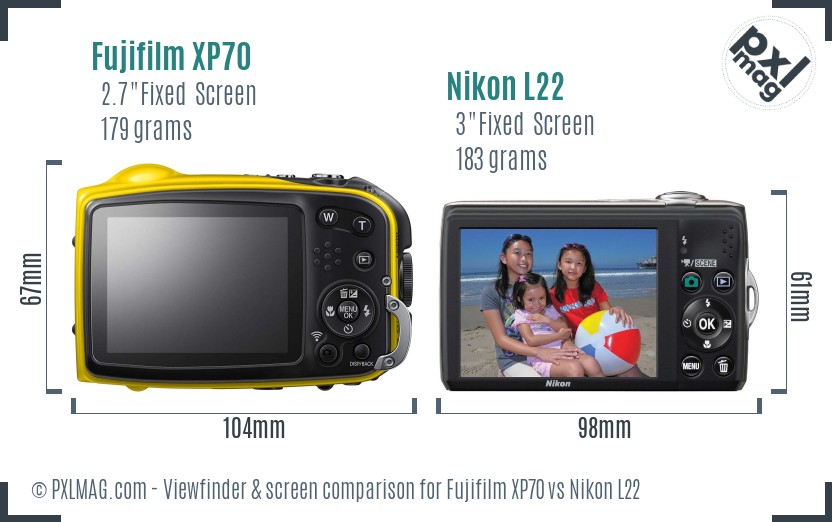 Fujifilm XP70 vs Nikon L22 Screen and Viewfinder comparison