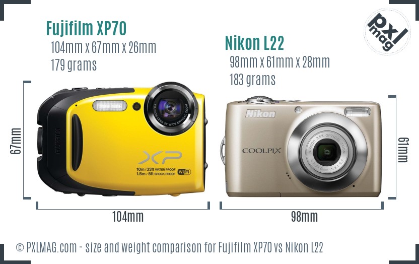 Fujifilm XP70 vs Nikon L22 size comparison Fujifilm XP70 vs Nikon L22 size comparison
