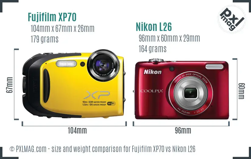 Fujifilm XP70 vs Nikon L26 size comparison Fujifilm XP70 vs Nikon L26 size comparison