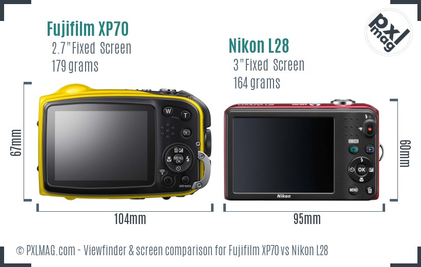Fujifilm XP70 vs Nikon L28 Screen and Viewfinder comparison