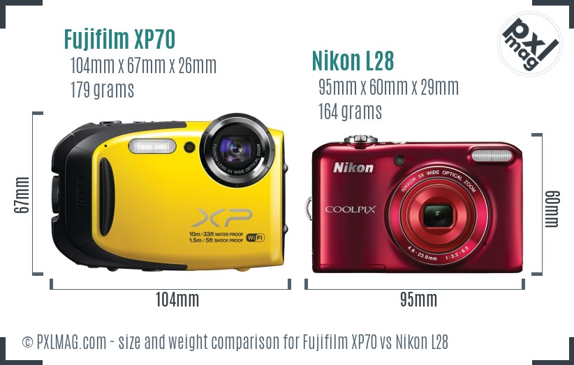 Fujifilm XP70 vs Nikon L28 size comparison