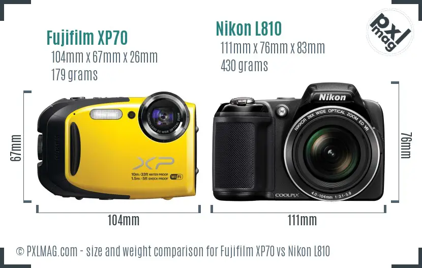 Fujifilm XP70 vs Nikon L810 size comparison Fujifilm XP70 vs Nikon L810 size comparison