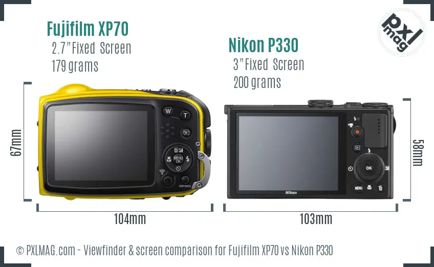 Fujifilm XP70 vs Nikon P330 Screen and Viewfinder comparison
