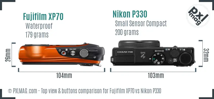 Fujifilm XP70 vs Nikon P330 top view buttons comparison