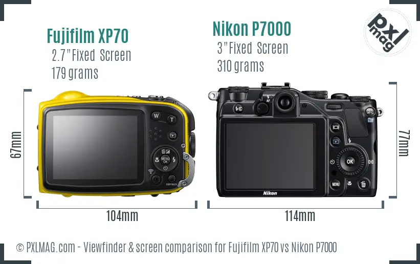 Fujifilm XP70 vs Nikon P7000 Screen and Viewfinder comparison