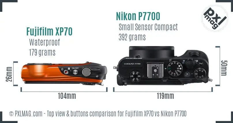 Fujifilm XP70 vs Nikon P7700 top view buttons comparison