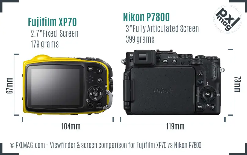 Fujifilm XP70 vs Nikon P7800 Screen and Viewfinder comparison