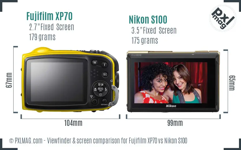 Fujifilm XP70 vs Nikon S100 Screen and Viewfinder comparison