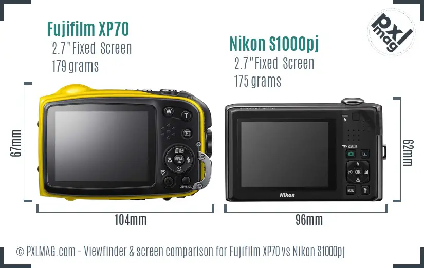 Fujifilm XP70 vs Nikon S1000pj Screen and Viewfinder comparison