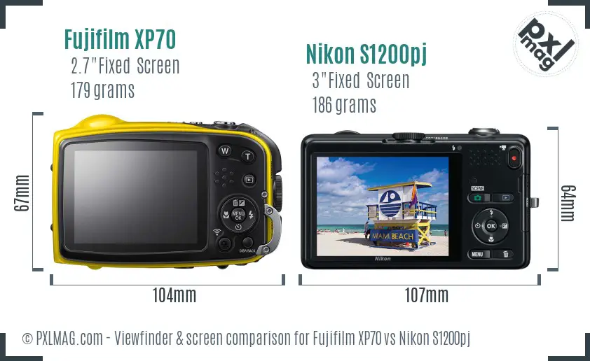 Fujifilm XP70 vs Nikon S1200pj Screen and Viewfinder comparison