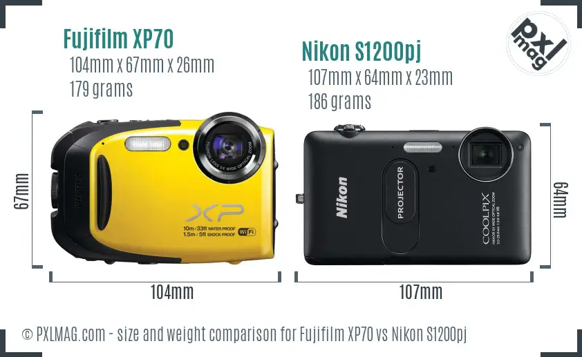 Fujifilm XP70 vs Nikon S1200pj size comparison