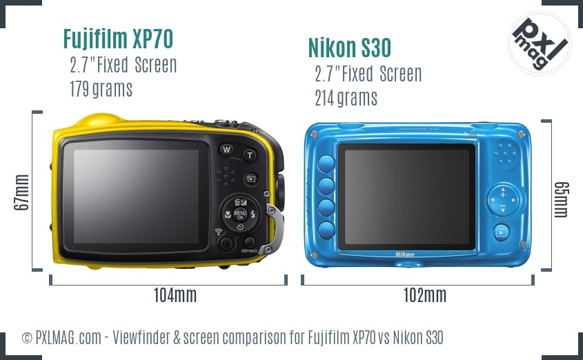 Fujifilm XP70 vs Nikon S30 Screen and Viewfinder comparison