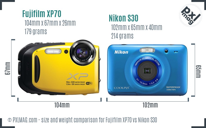 Fujifilm XP70 vs Nikon S30 size comparison Fujifilm XP70 vs Nikon S30 size comparison
