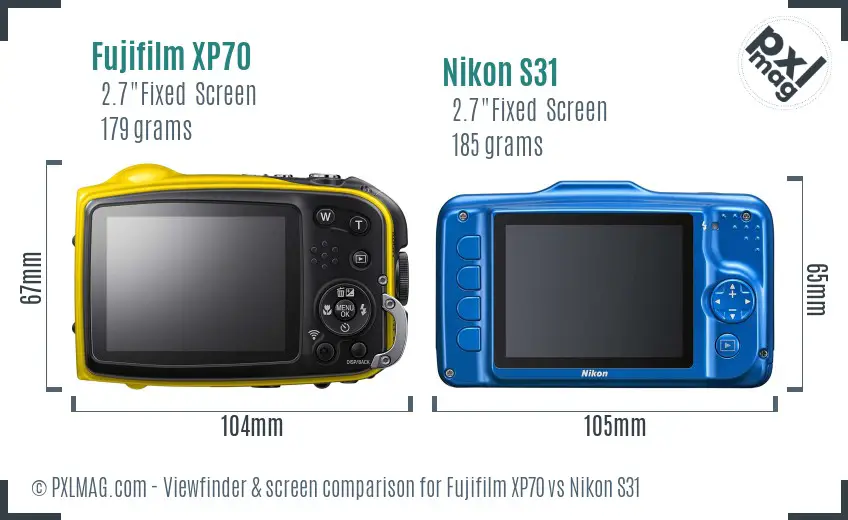 Fujifilm XP70 vs Nikon S31 Screen and Viewfinder comparison