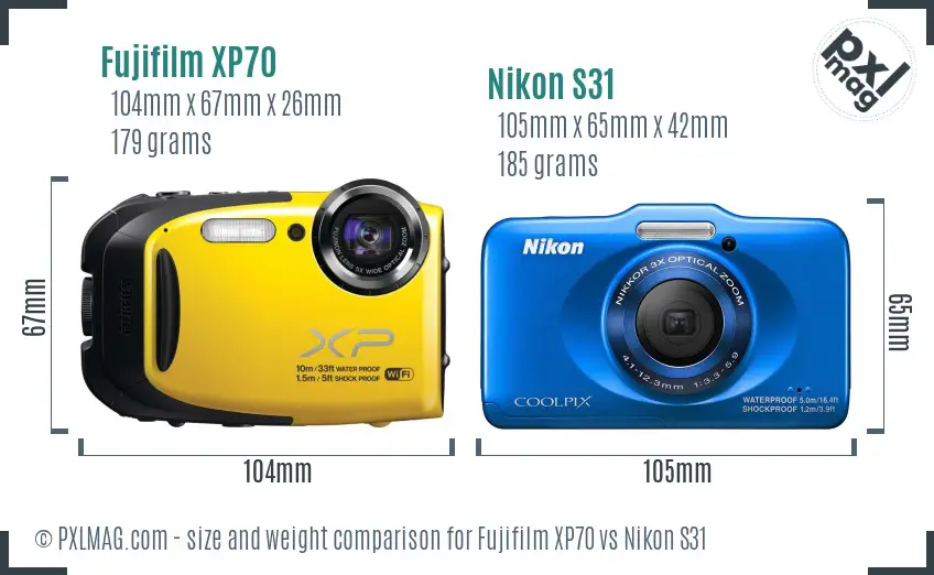 Fujifilm XP70 vs Nikon S31 size comparison