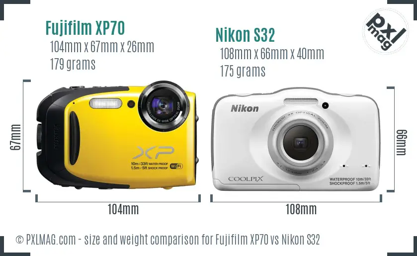 Fujifilm XP70 vs Nikon S32 size comparison
