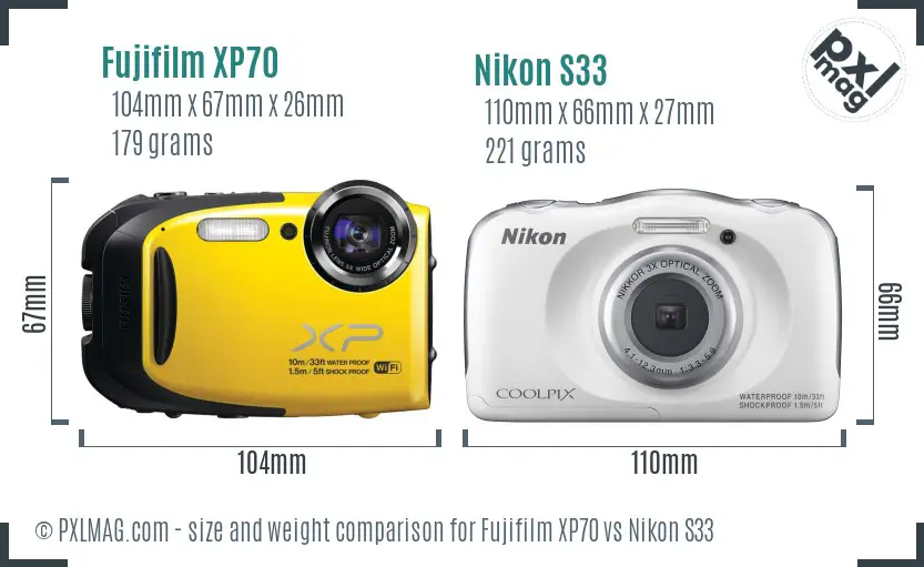 Fujifilm XP70 vs Nikon S33 size comparison Fujifilm XP70 vs Nikon S33 size comparison