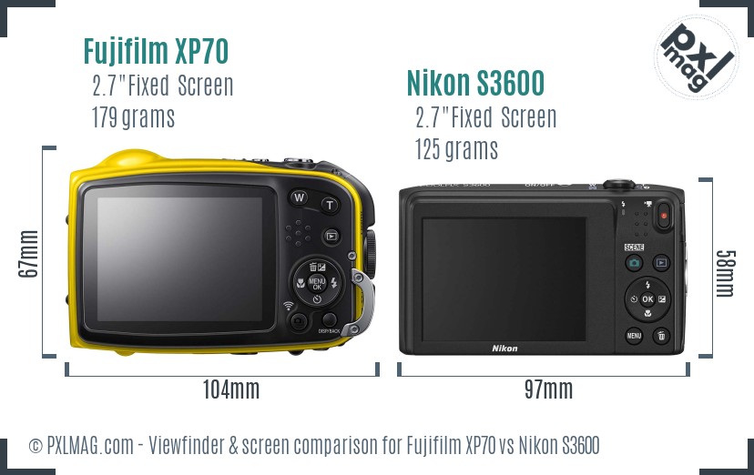 Fujifilm XP70 vs Nikon S3600 Screen and Viewfinder comparison