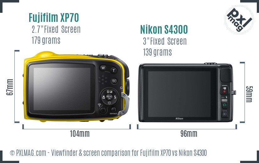 Fujifilm XP70 vs Nikon S4300 Screen and Viewfinder comparison