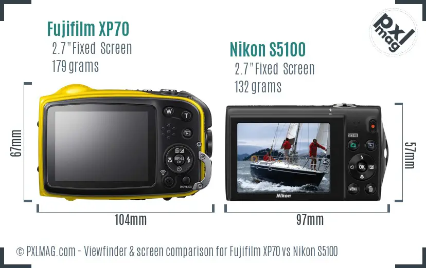 Fujifilm XP70 vs Nikon S5100 Screen and Viewfinder comparison