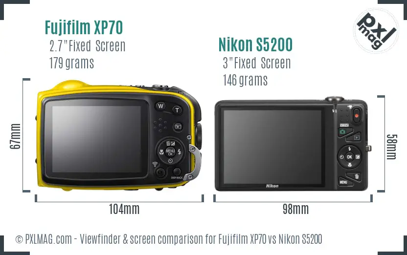 Fujifilm XP70 vs Nikon S5200 Screen and Viewfinder comparison